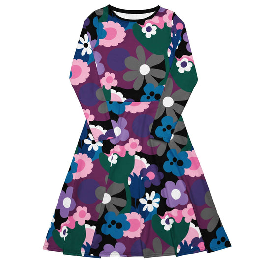 Midi Dress - FLORALEI cool - Artsy Flower Print