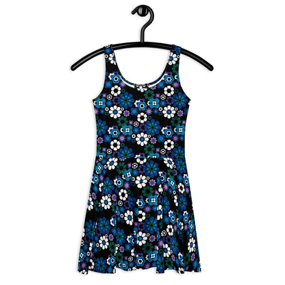 Skater dress - FLOW-POW blue - Funky flower power print 3XL