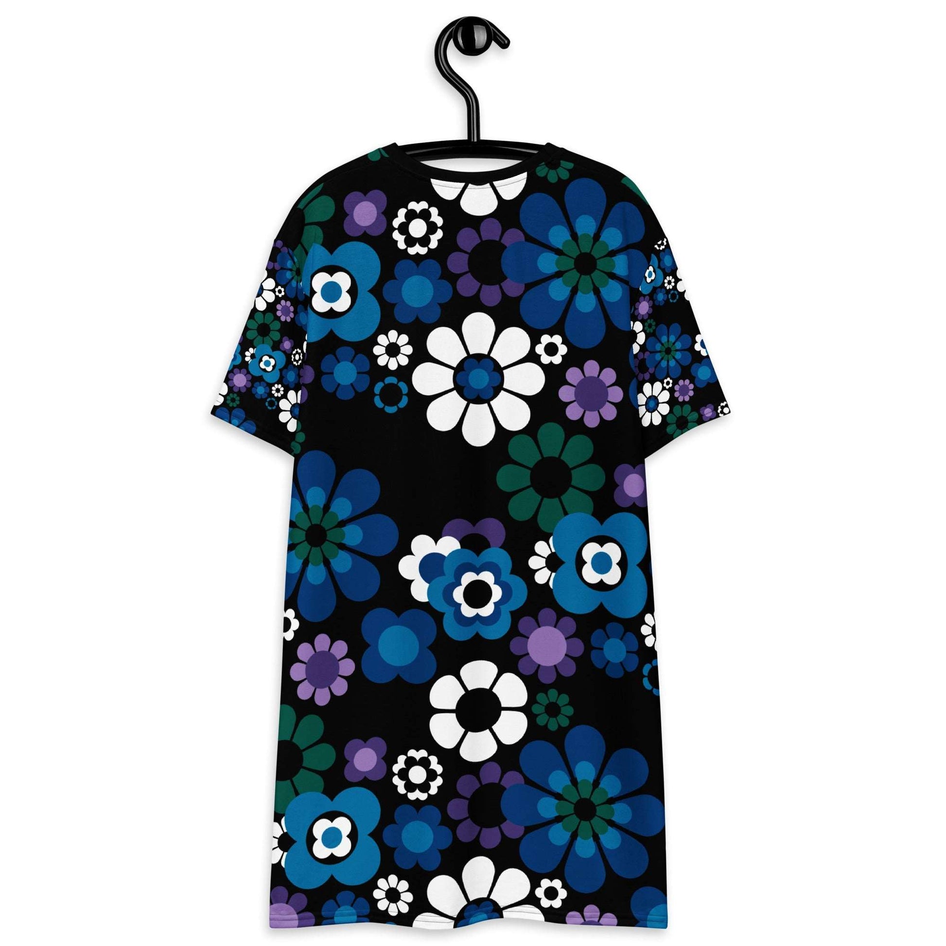 T-shirt dress - FLOW-POW blue - Funky flower power print