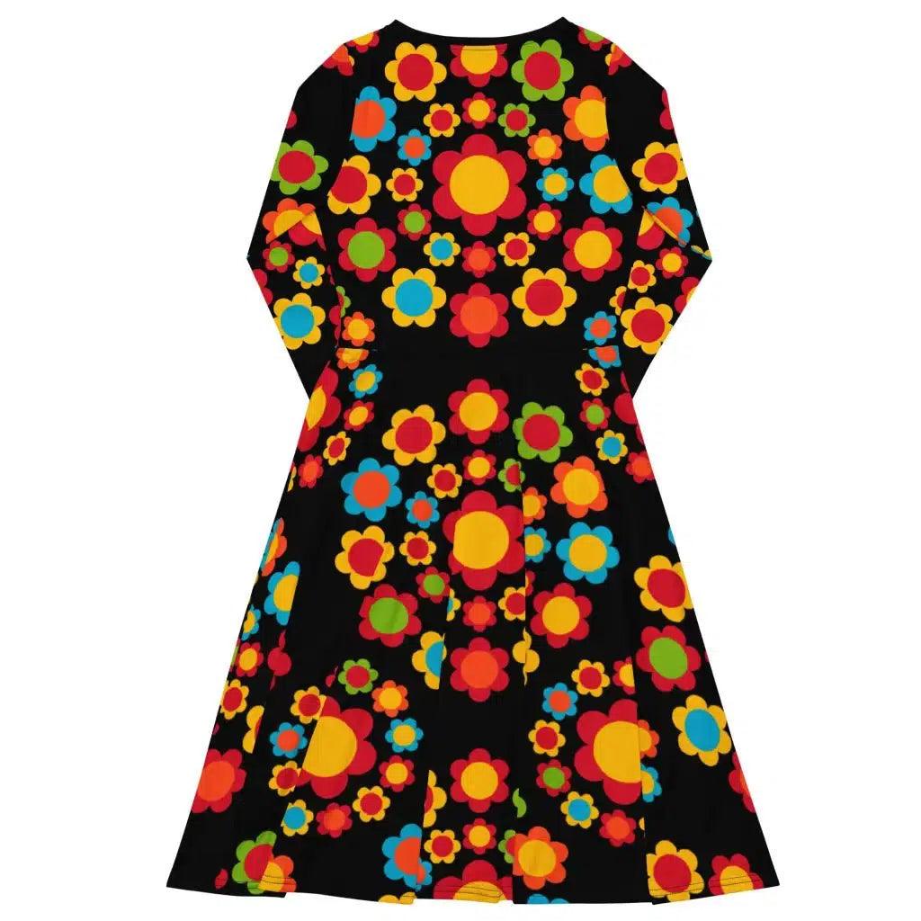 Midi dress - FLOWERSHOP color - Retro flower and circle print