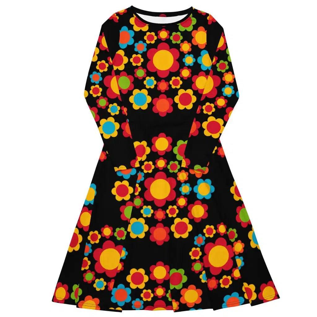 Midi dress - FLOWERSHOP color - Retro flower and circle print
