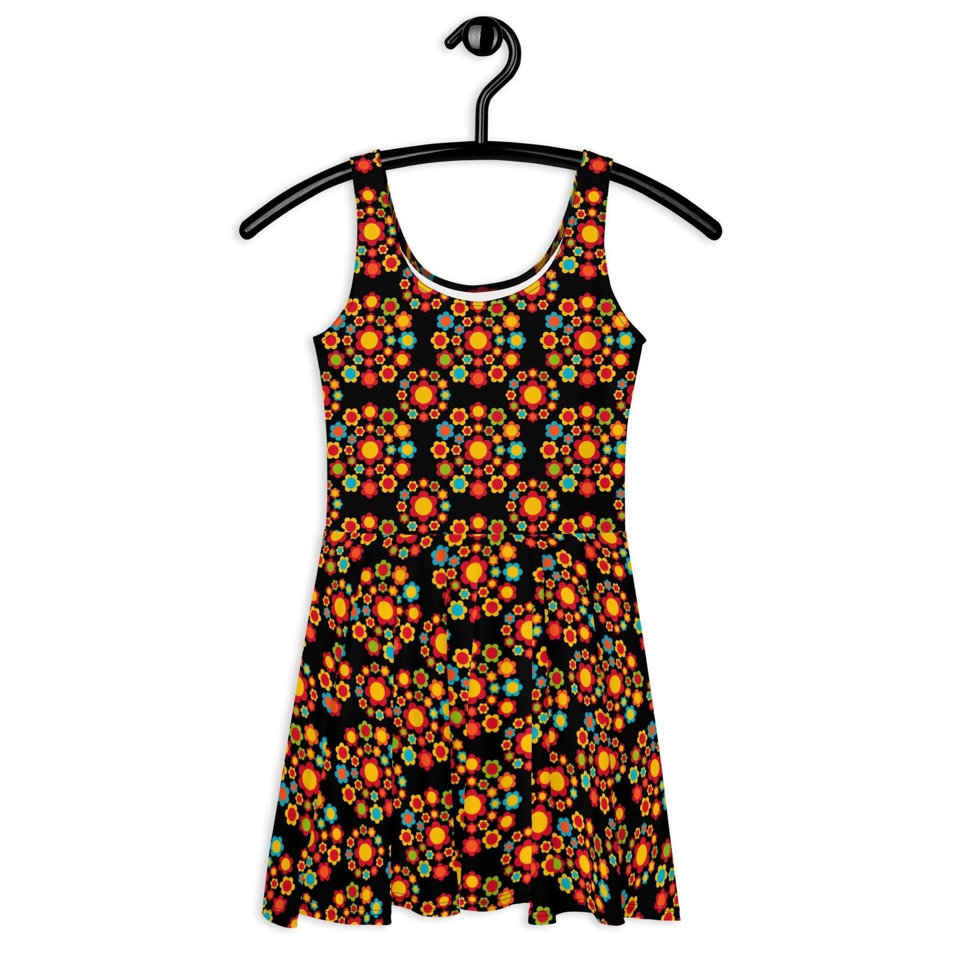 Skater dress - FLOWERSHOP color - Retro flower and circle print 3XL