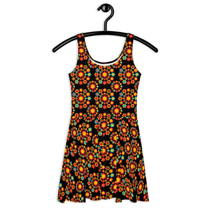 Skater dress - FLOWERSHOP color - Retro flower and circle print 3XL