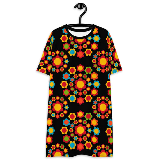 T-shirt dress - FLOWERSHOP color - Retro flower and circle print 6XL