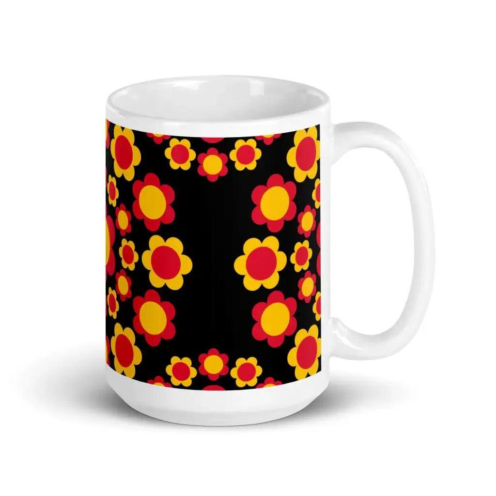 Mug - FLOWERSHOP red yellow - Retro flower and circle print 15oz