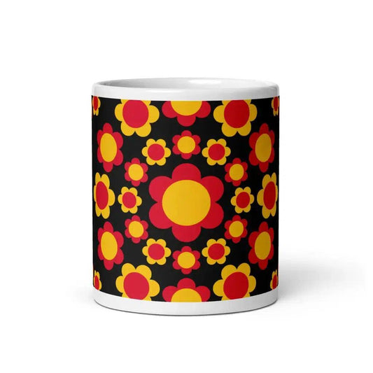 Mug - FLOWERSHOP red yellow - Retro flower and circle print