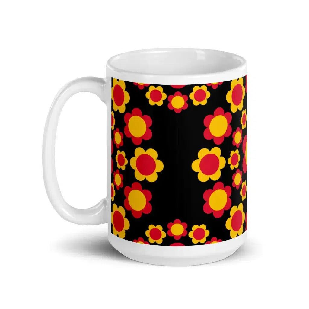 Mug - FLOWERSHOP red yellow - Retro flower and circle print
