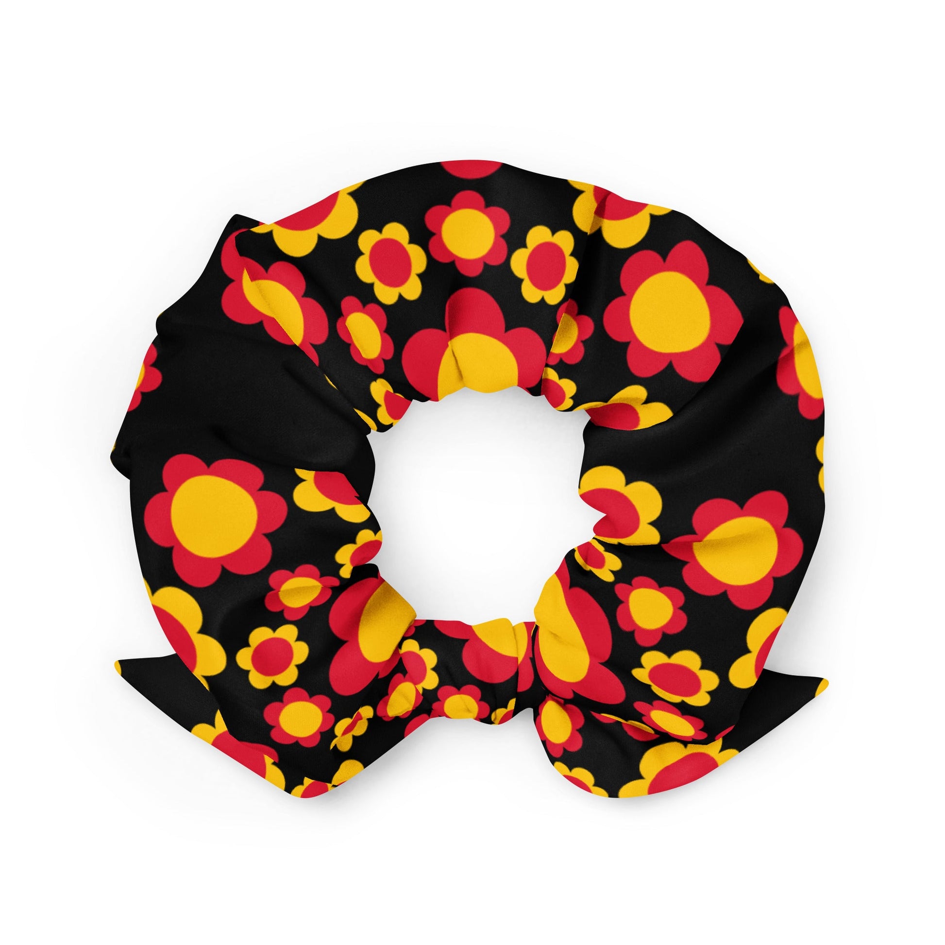 Scrunchie - FLOWERSHOP red yellow - Retro flower and circle print