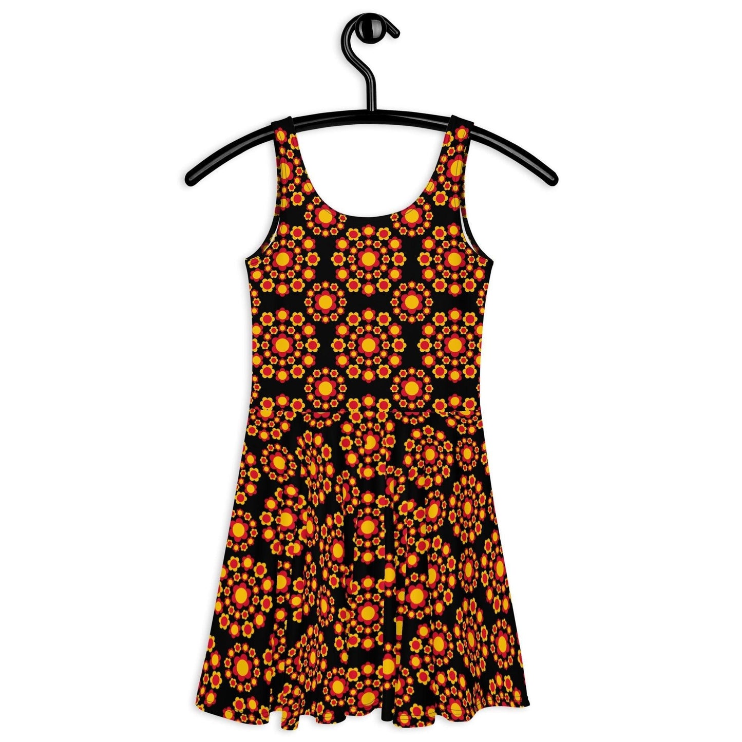 Skater dress - FLOWERSHOP red yellow - Retro flower and circle print