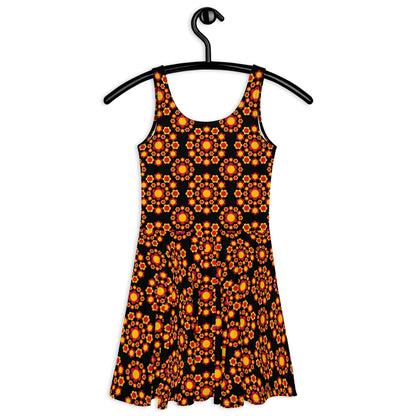 Skater dress - FLOWERSHOP red yellow - Retro flower and circle print