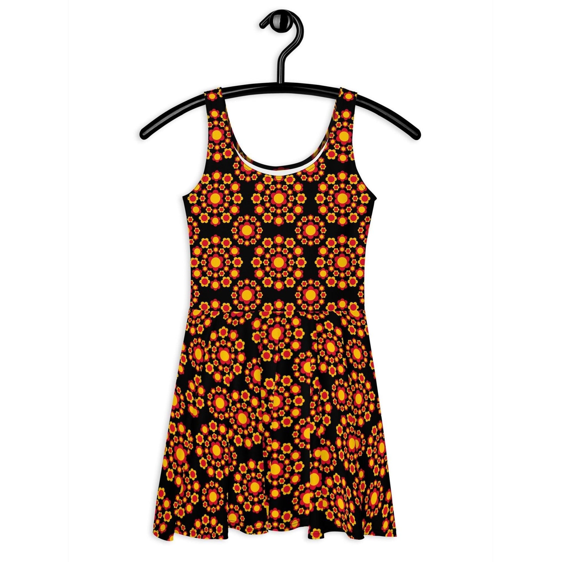 Skater dress - FLOWERSHOP red yellow - Retro flower and circle print 3XL