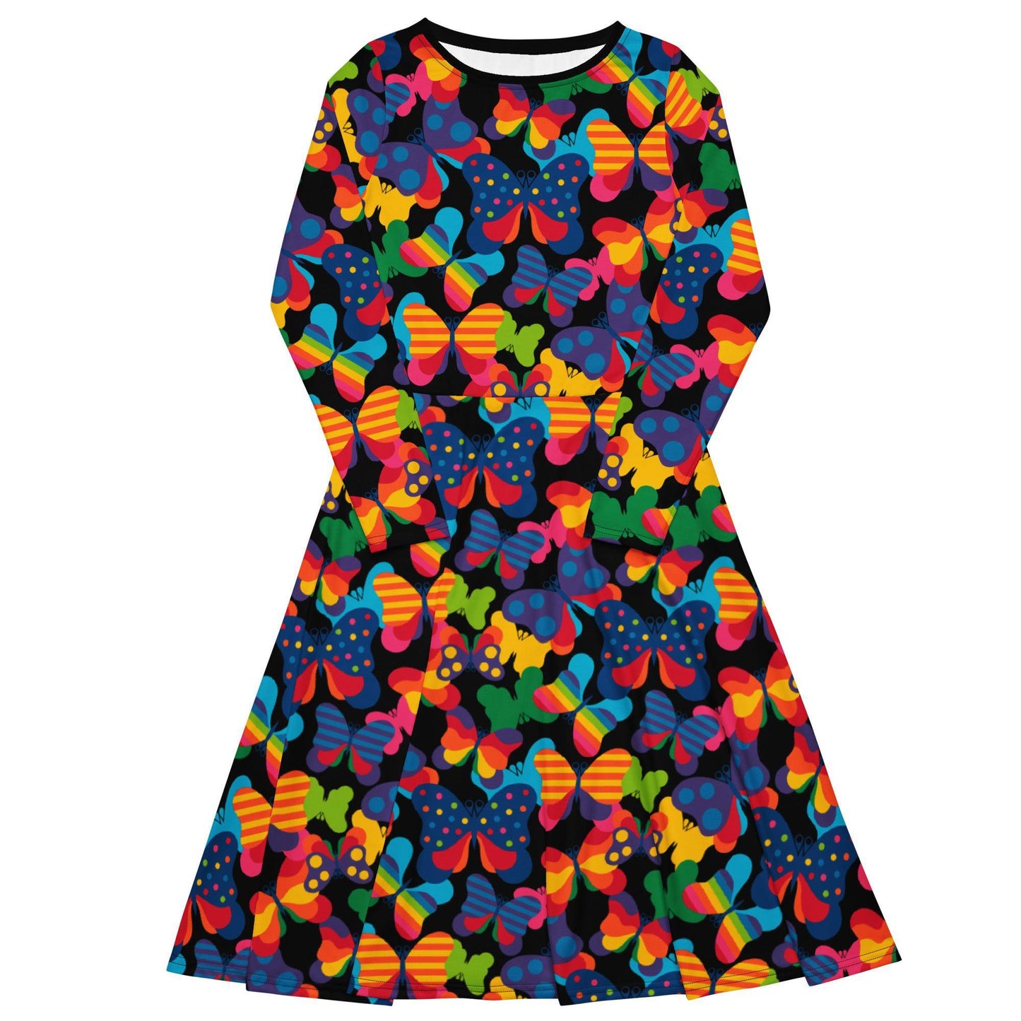 Midi dress - FLYRAVE black - Colorful butterfly print 6XL