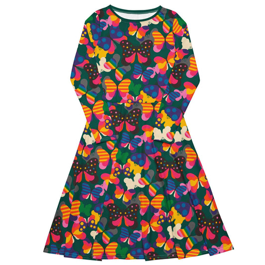 Midi dress - FLYRAVE green - Colorful butterfly print 6XL