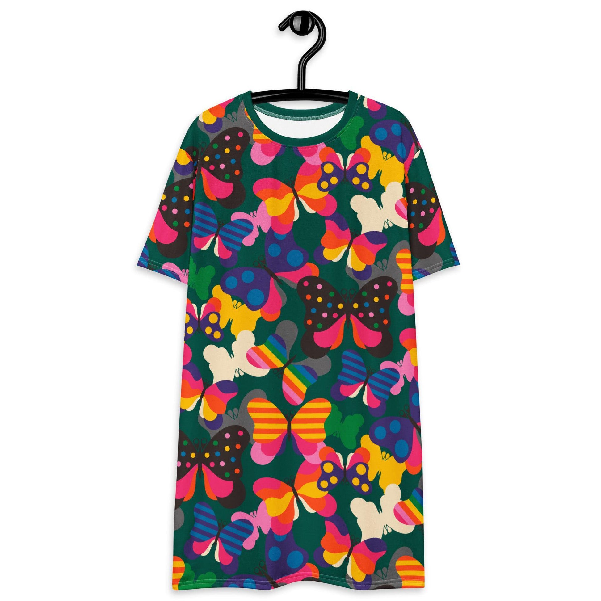 T-shirt dress - FLYRAVE green - Colorful butterfly print 6XL