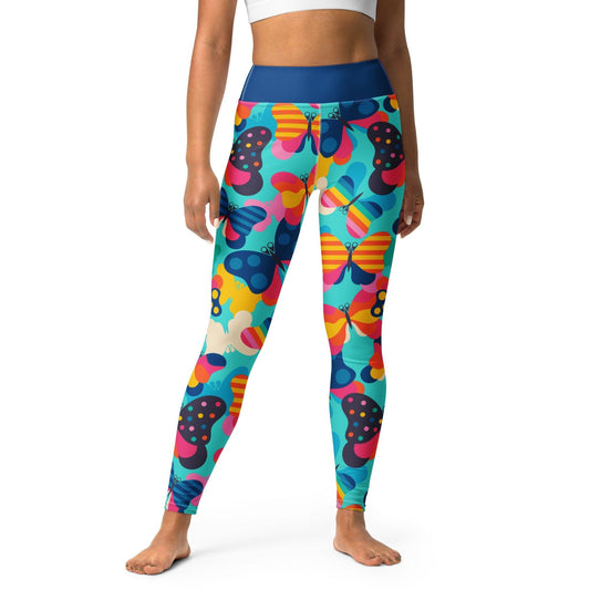 Yoga leggings -2- FLYRAVE turquoise - Colorful butterfly print XL