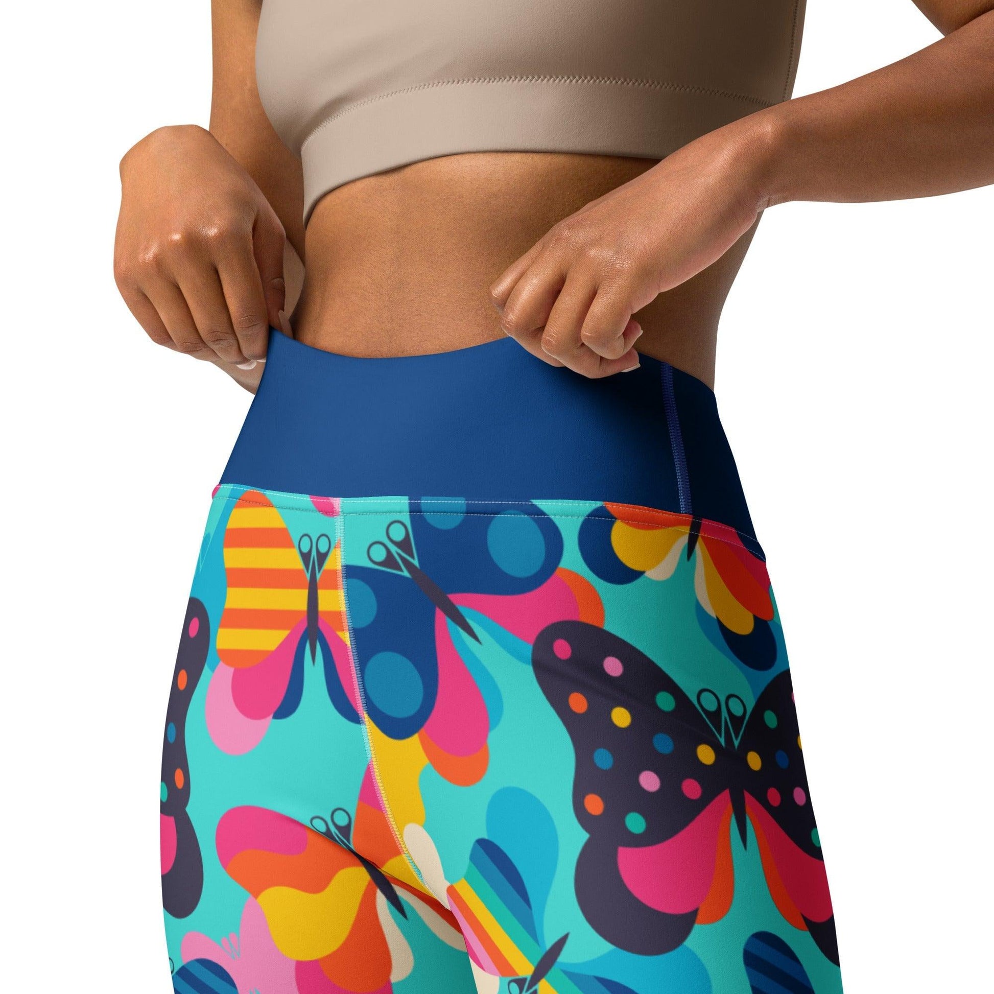 Yoga leggings -2- FLYRAVE turquoise - Colorful butterfly print