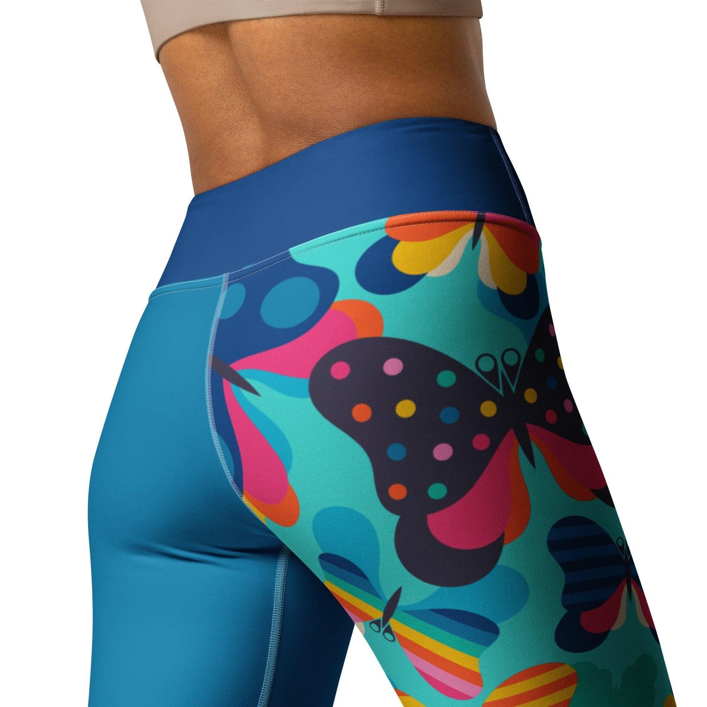 Yoga leggings - FLYRAVE turquoise - Colorful butterfly print