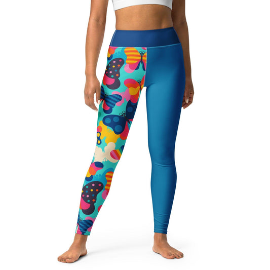 Yoga leggings - FLYRAVE turquoise - Colorful butterfly print XL