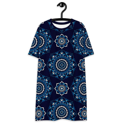 T-shirt dress - FOREVERMORE blue - Romantic flower and heart print 6XL
