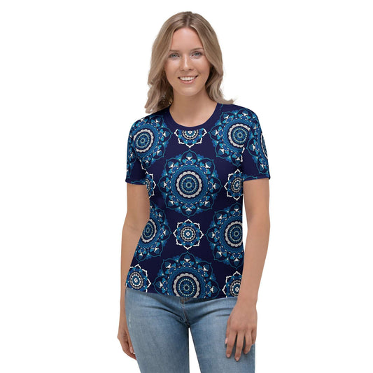 Woman's t-shirt - FOREVERMORE blue - Romantic flower and heart print