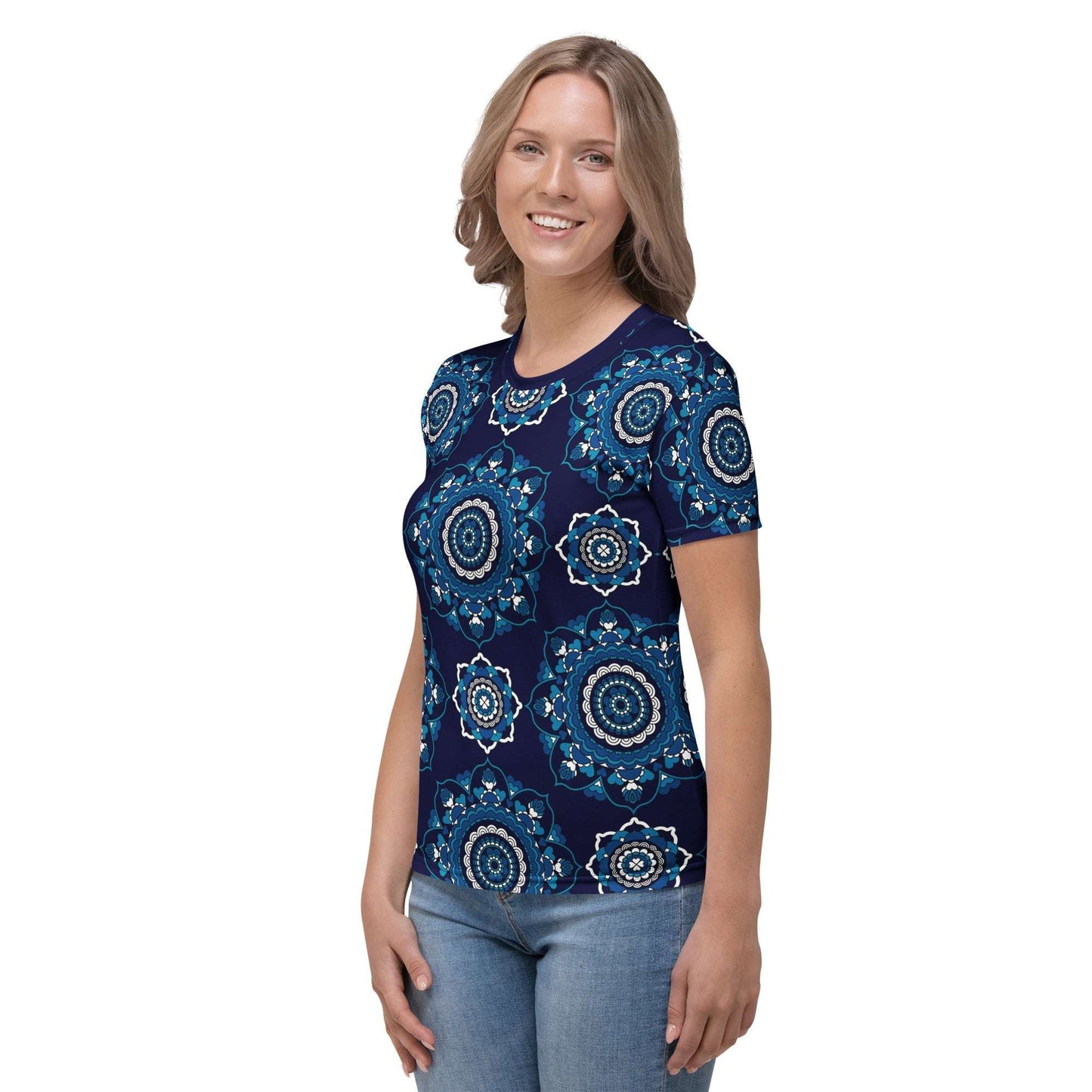 Woman's t-shirt - FOREVERMORE blue - Romantic flower and heart print