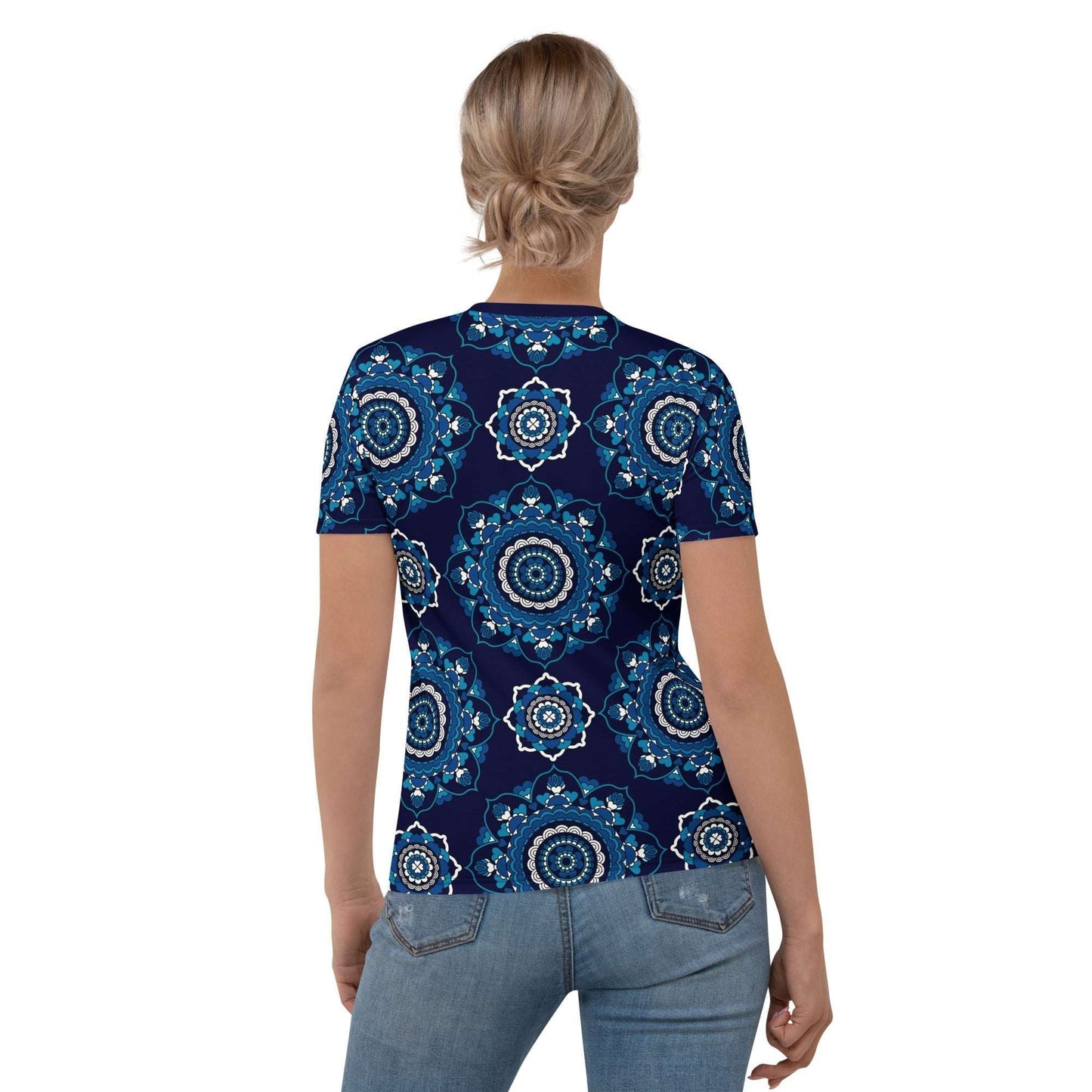 Woman's t-shirt - FOREVERMORE blue - Romantic flower and heart print