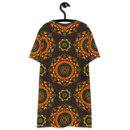 T-shirt dress - FOREVERMORE green brown - Romantic flower and heart print