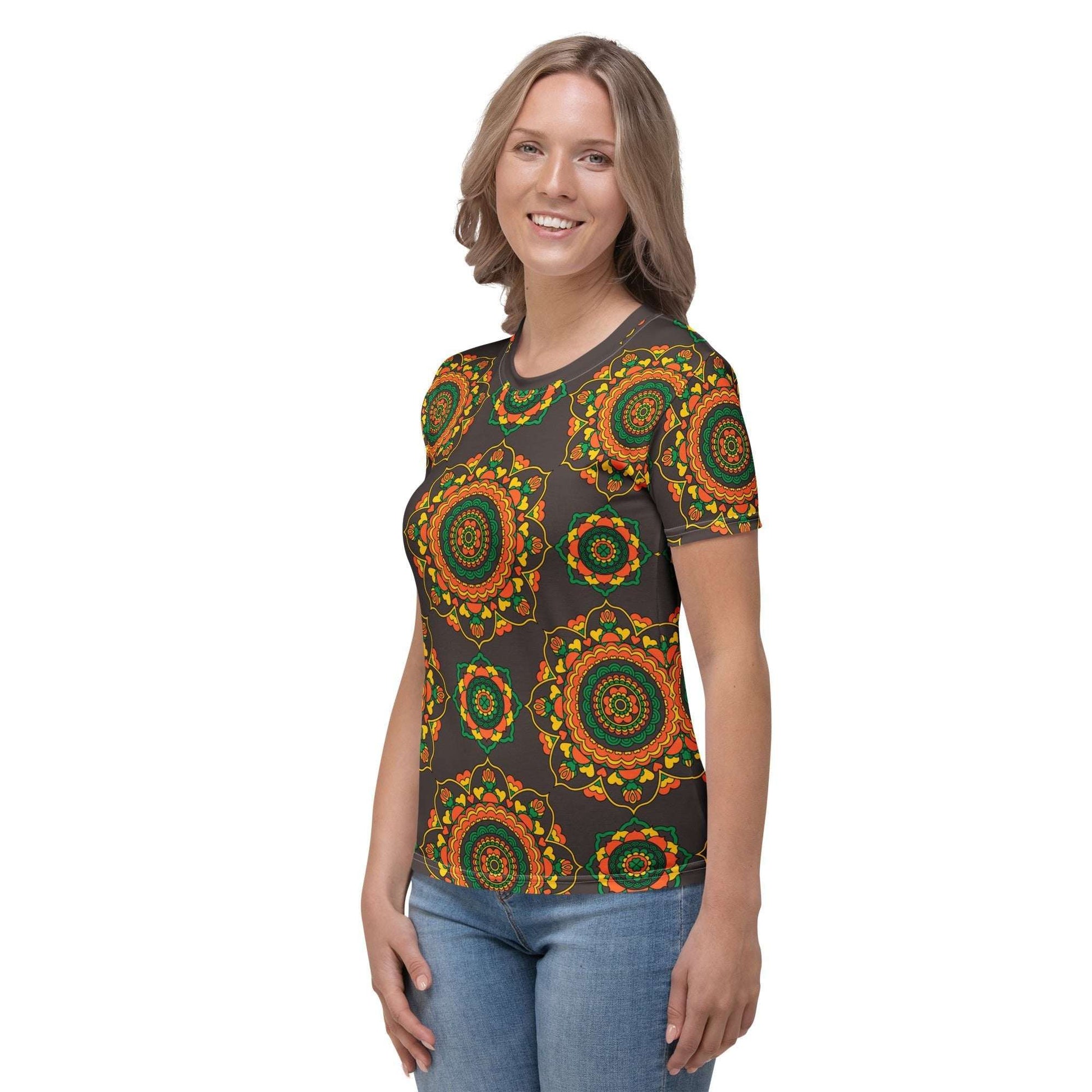 Woman's t-shirt - FOREVERMORE green brown - Romantic flower and heart print