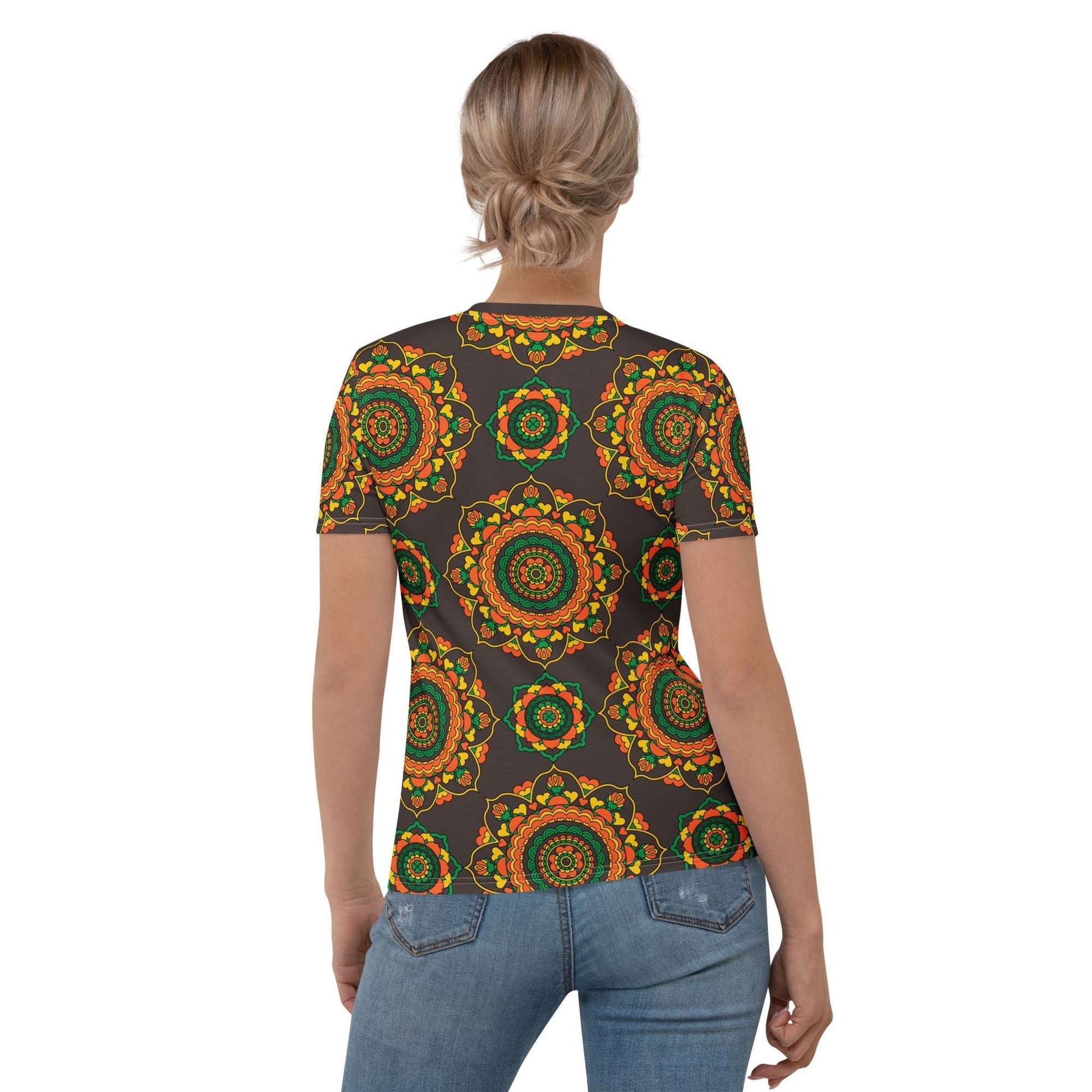 Woman's t-shirt - FOREVERMORE green brown - Romantic flower and heart print