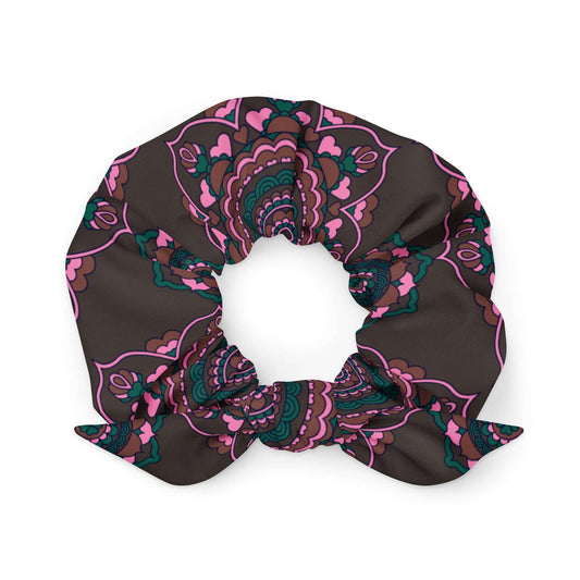 Scrunchie - FOREVERMORE pink brown - Romantic flower and heart print Default Title