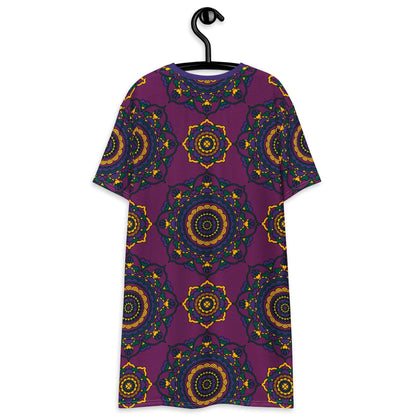 T-shirt dress - FOREVERMORE plum - Romantic flower and heart print