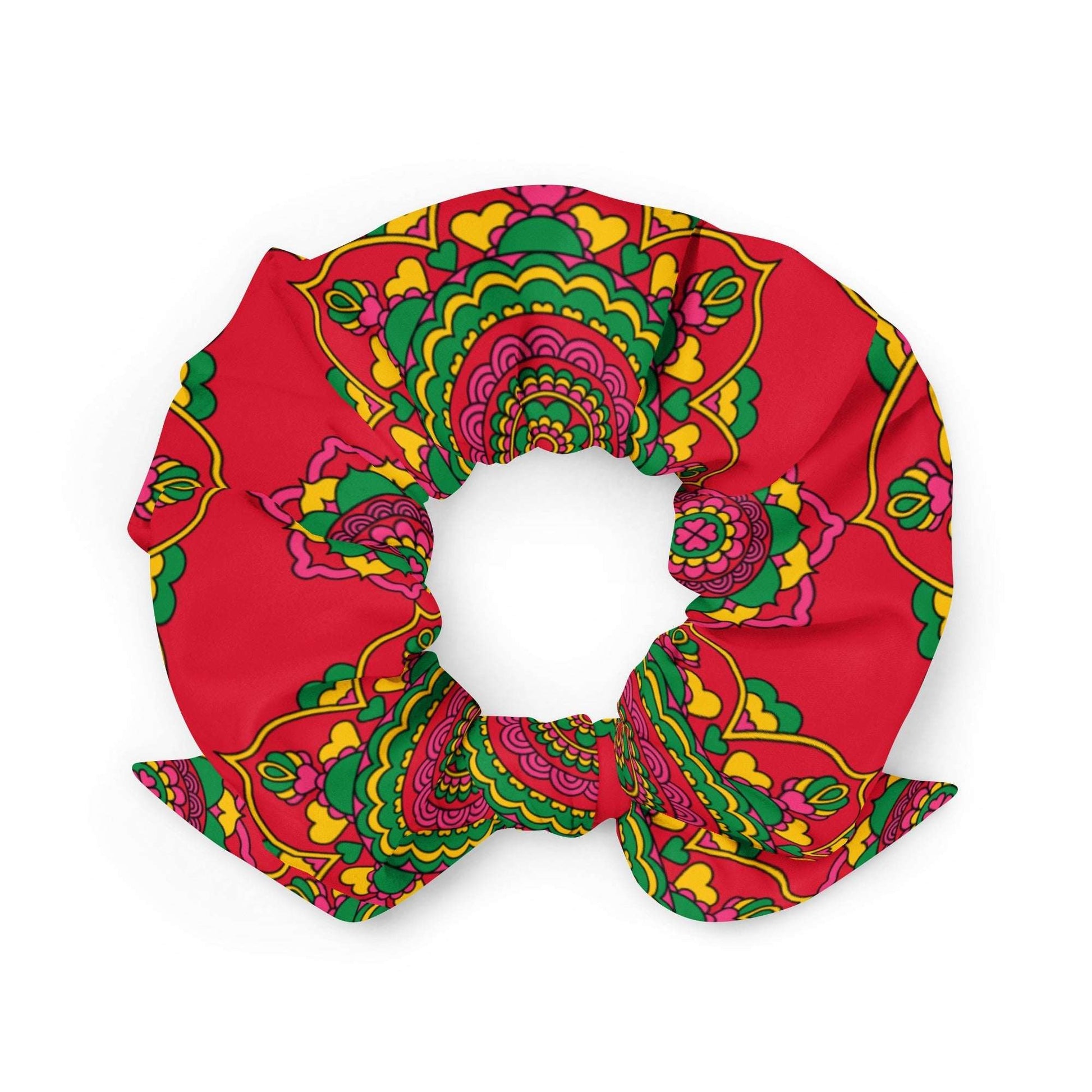 Scrunchie - FOREVERMORE red - Romantic flower and heart print