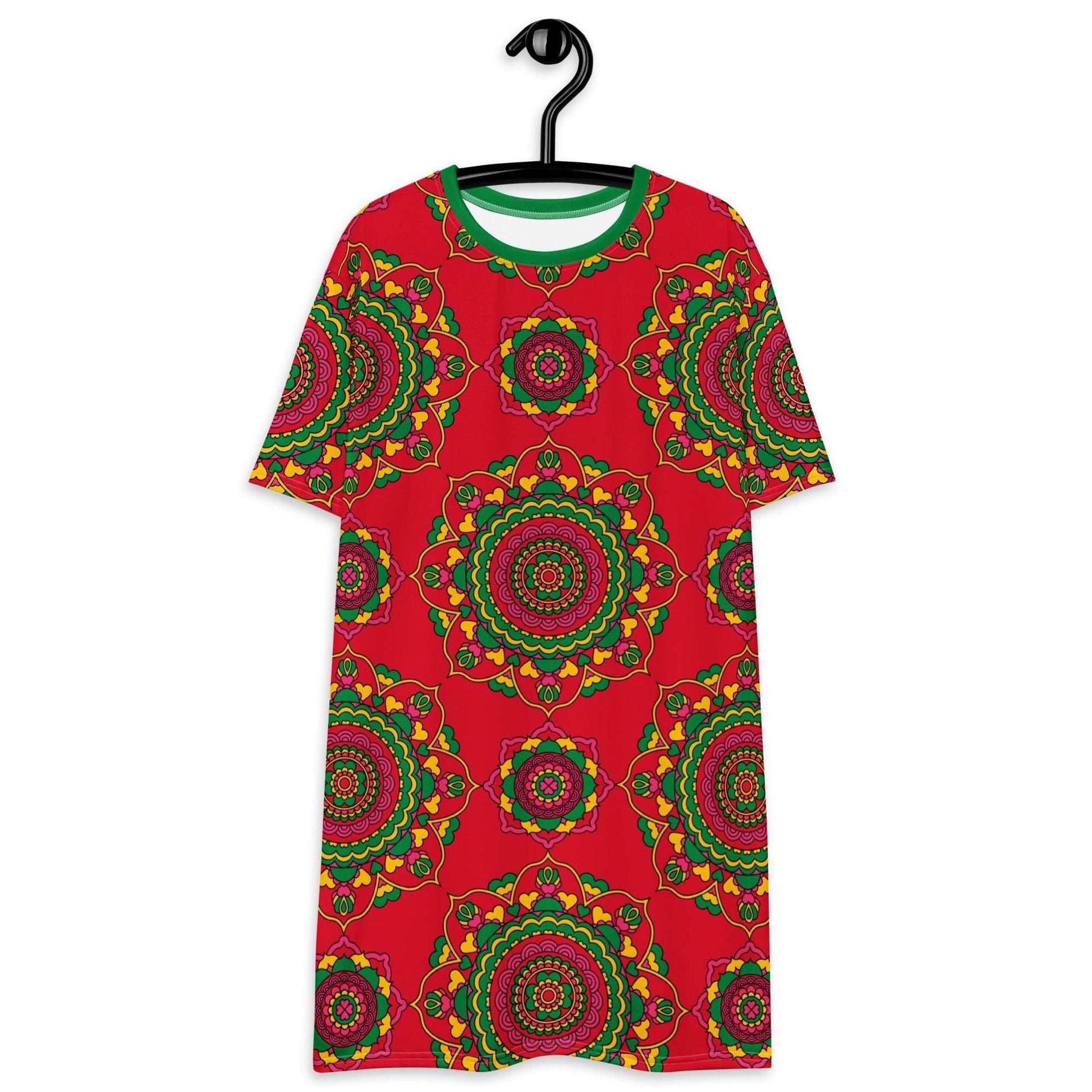 T-shirt dress - FOREVERMORE red - Romantic flower and heart print 6XL