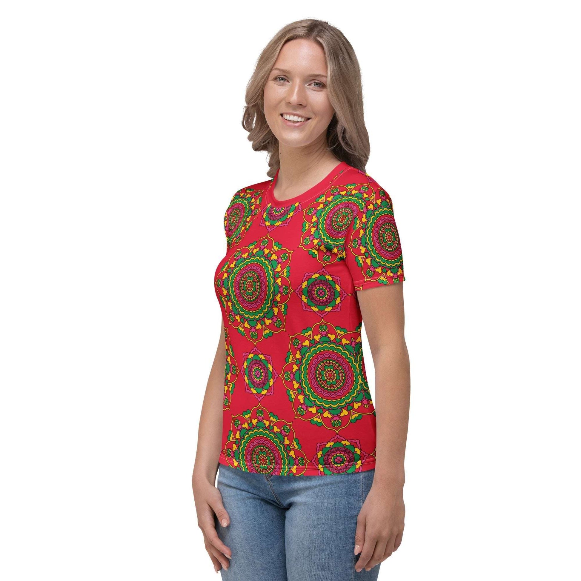 Woman's t-shirt - FOREVERMORE red - Romantic flower and heart print