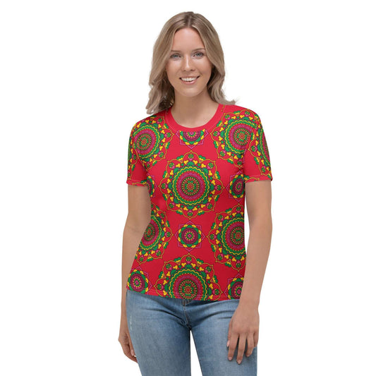Woman's t-shirt - FOREVERMORE red - Romantic flower and heart print