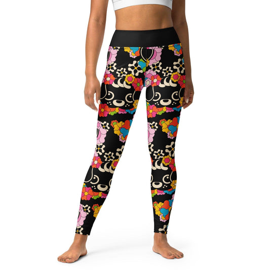 Yoga leggings -2- FUNKYPUP black - Cute dogs and flowers print XL