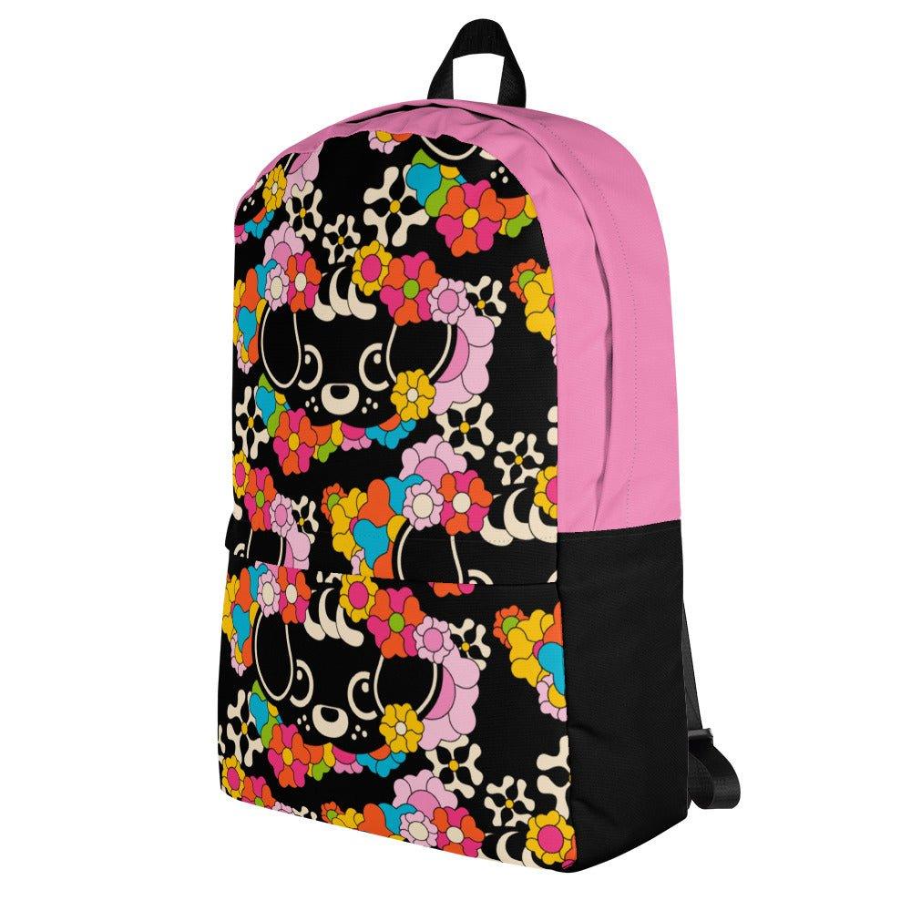 Backpack - FUNKYPUP black - Cute dogs and flowers print