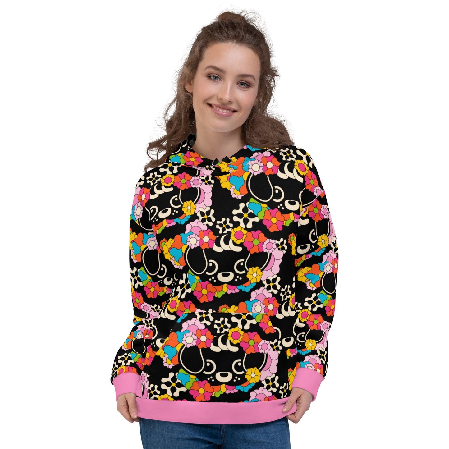 Hoodie - FUNKYPUP black - Cute dogs and flowers print