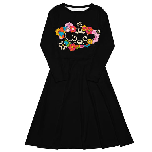 Midi dress - FUNKYPUP black (pup) - Cute dogs and flowers print 6XL