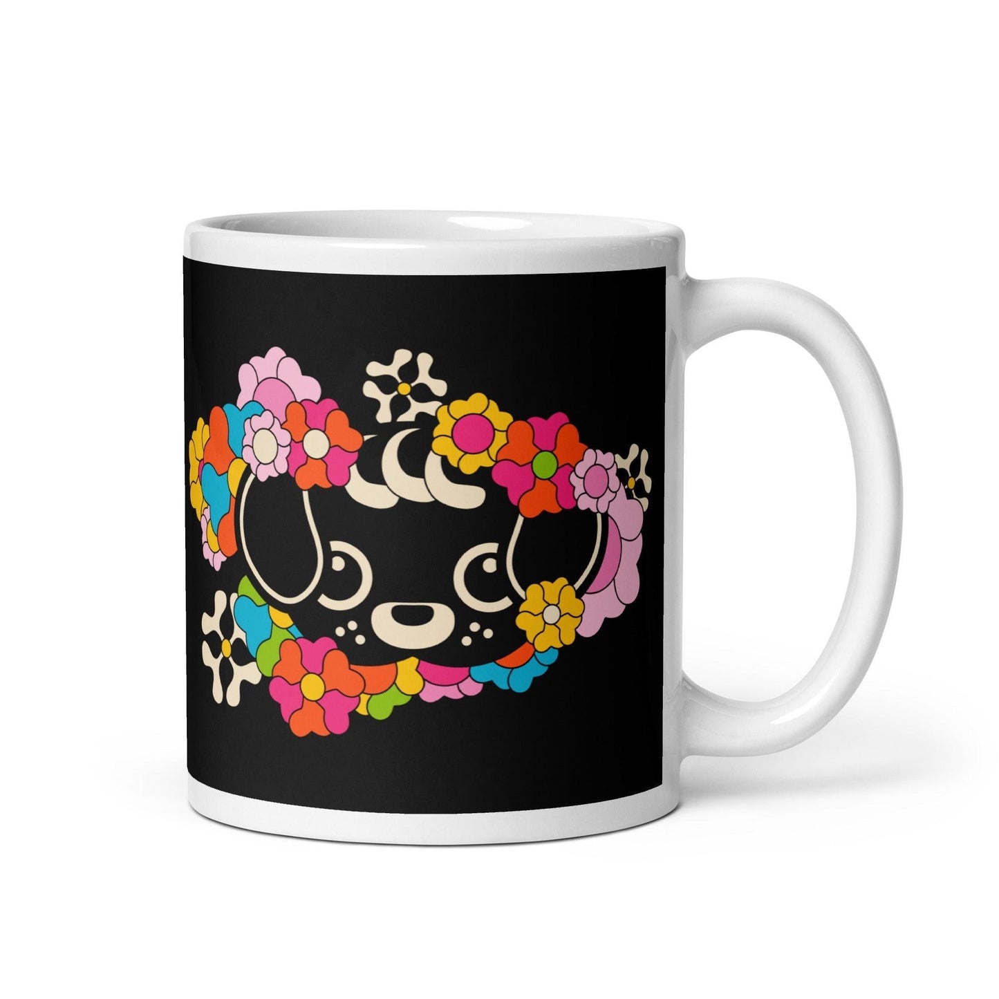 Mug - FUNKYPUP black - Cute dogs and flowers print 11oz