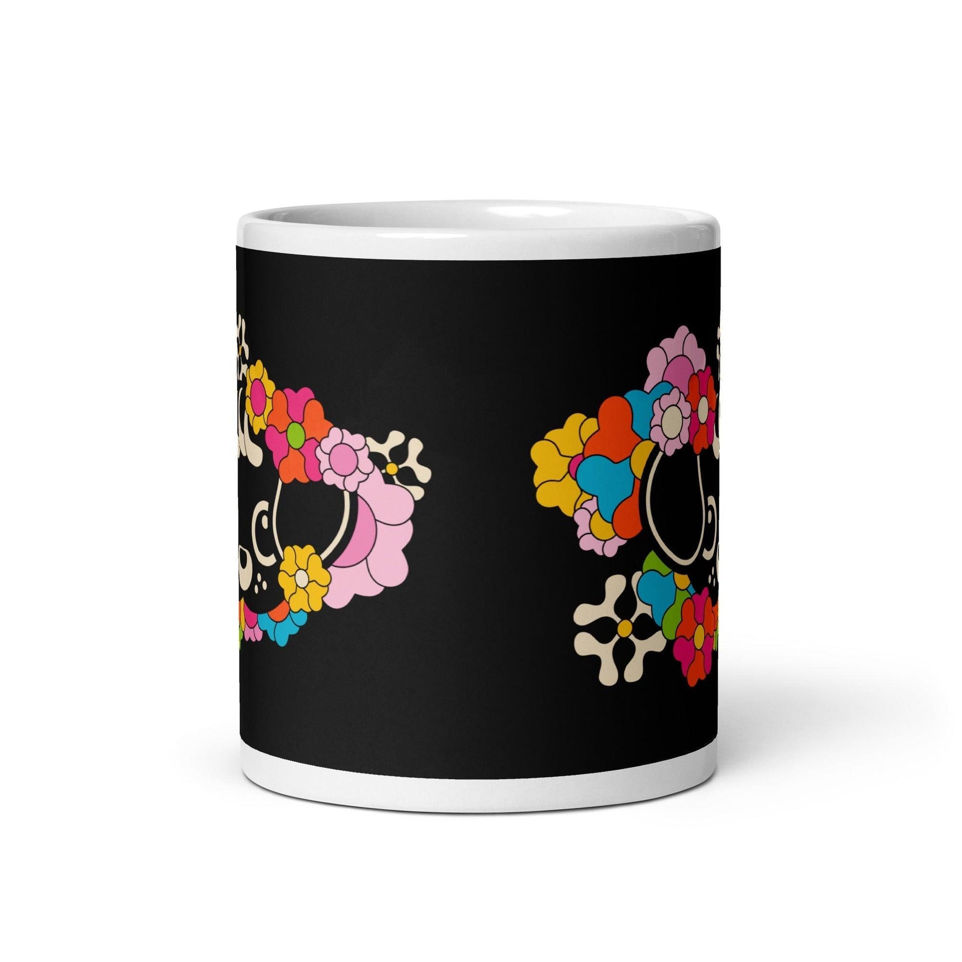 Mug - FUNKYPUP black - Cute dogs and flowers print