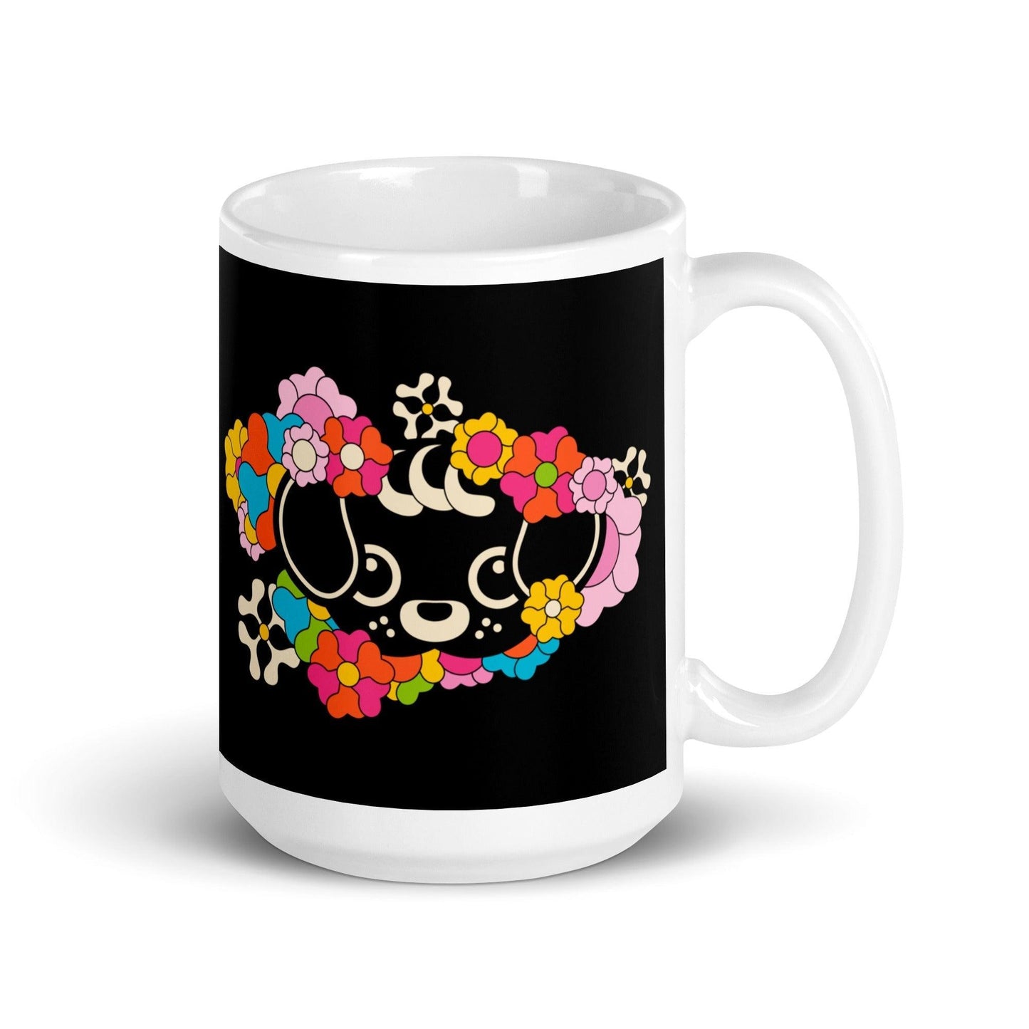Mug - FUNKYPUP black - Cute dogs and flowers print 15oz