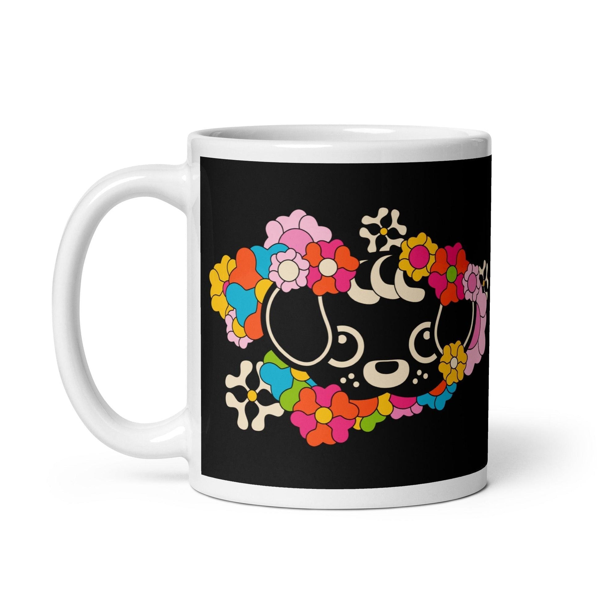Mug - FUNKYPUP black - Cute dogs and flowers print