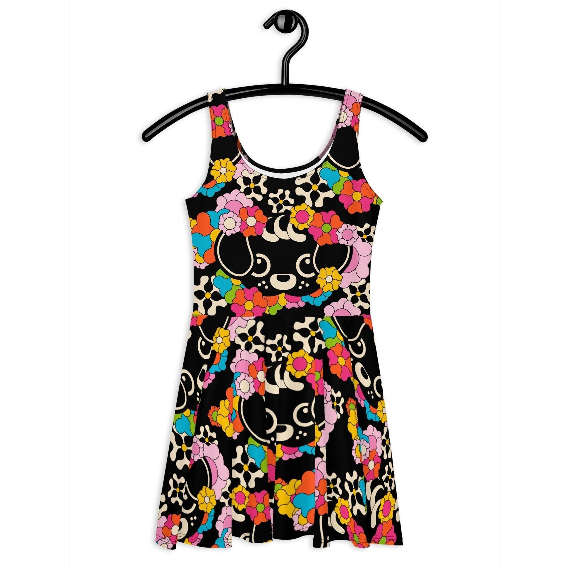 Skater dress - FUNKYPUP black - Cute dogs and flowers print 3XL
