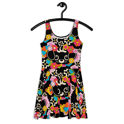 Skater dress - FUNKYPUP black - Cute dogs and flowers print 3XL