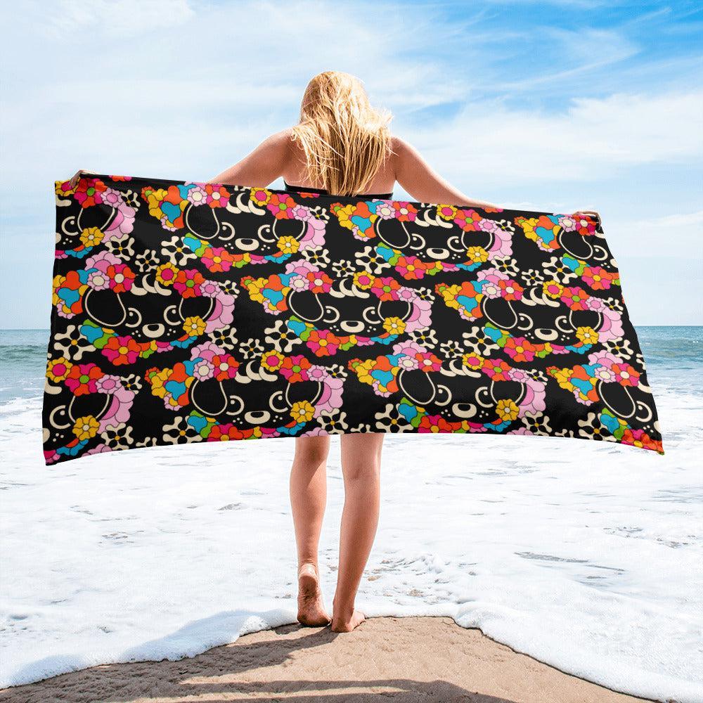 Towel - FUNKYPUP black - Cute dogs and flowers print Default Title