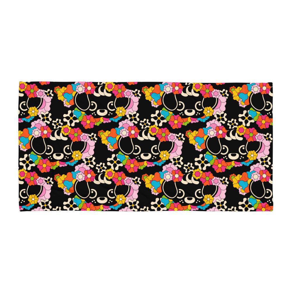 Towel - FUNKYPUP black - Cute dogs and flowers print