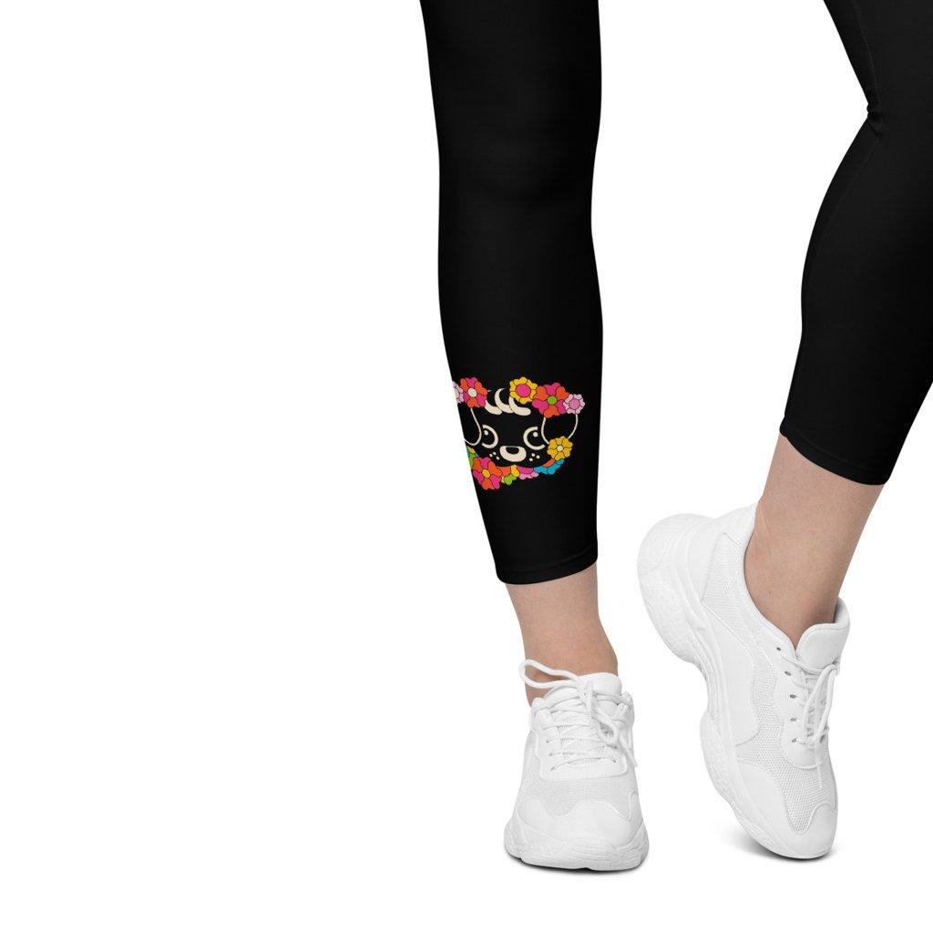 Leggings with pockets - FUNKYPUP in black - Cute dogs and flowers print