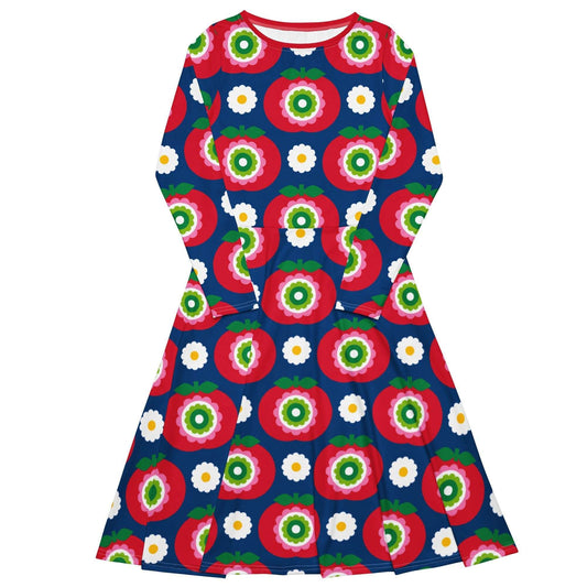 Midi Dress - GRAND APPLE blue - Bold Apples & Flowers