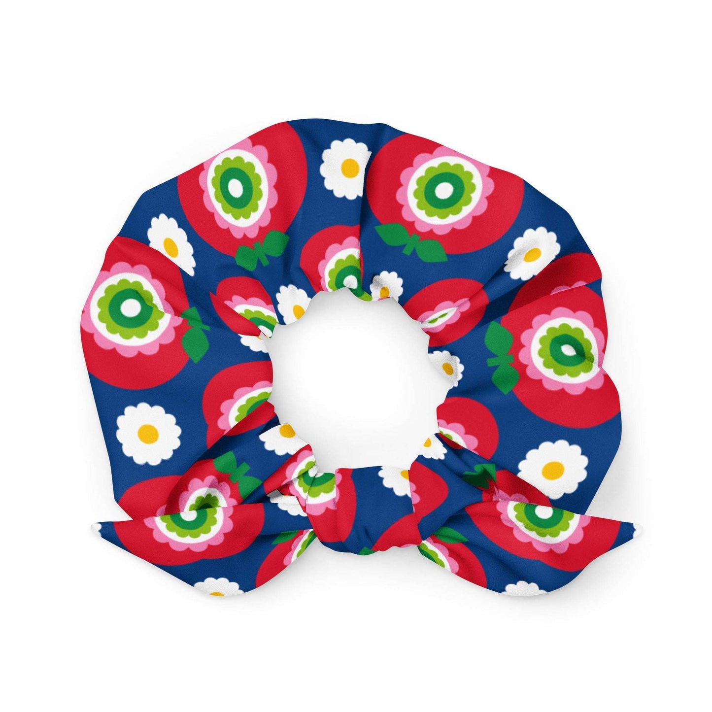 Scrunchie - GRAND APPLE blue - Bold apples and flowers print Default Title